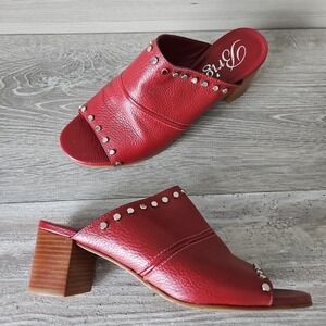 Brighton TAP Lipstick Red Leather Studded Peep Toe Heels Sandals Mules Womens 8